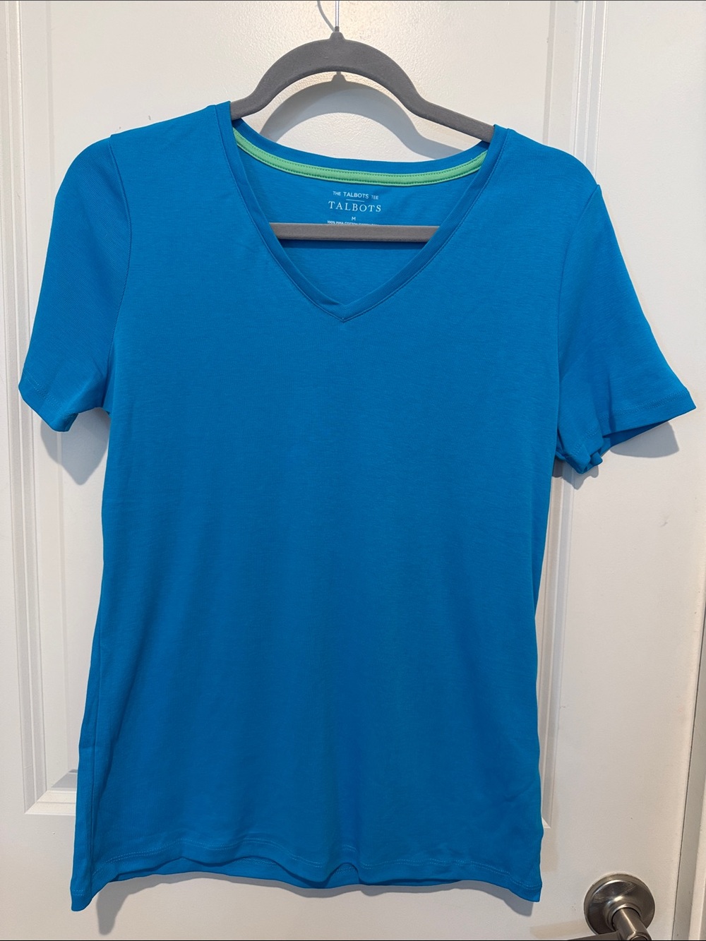 Talbots Women's Short Sleeve V-Neck Tee in Turquoise Blue